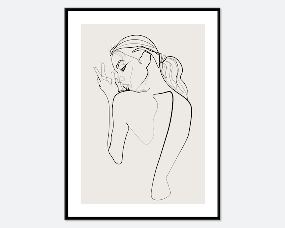 Modern One Line Woman Ponytail Profile Minimalist Line Art Poster