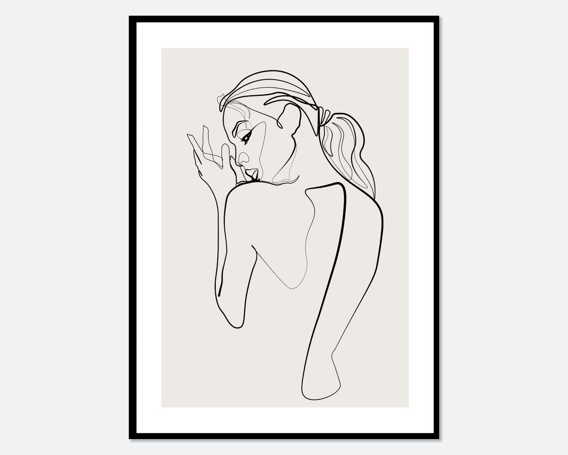 Modern One Line Woman Ponytail Profile Minimalist Line Art Poster