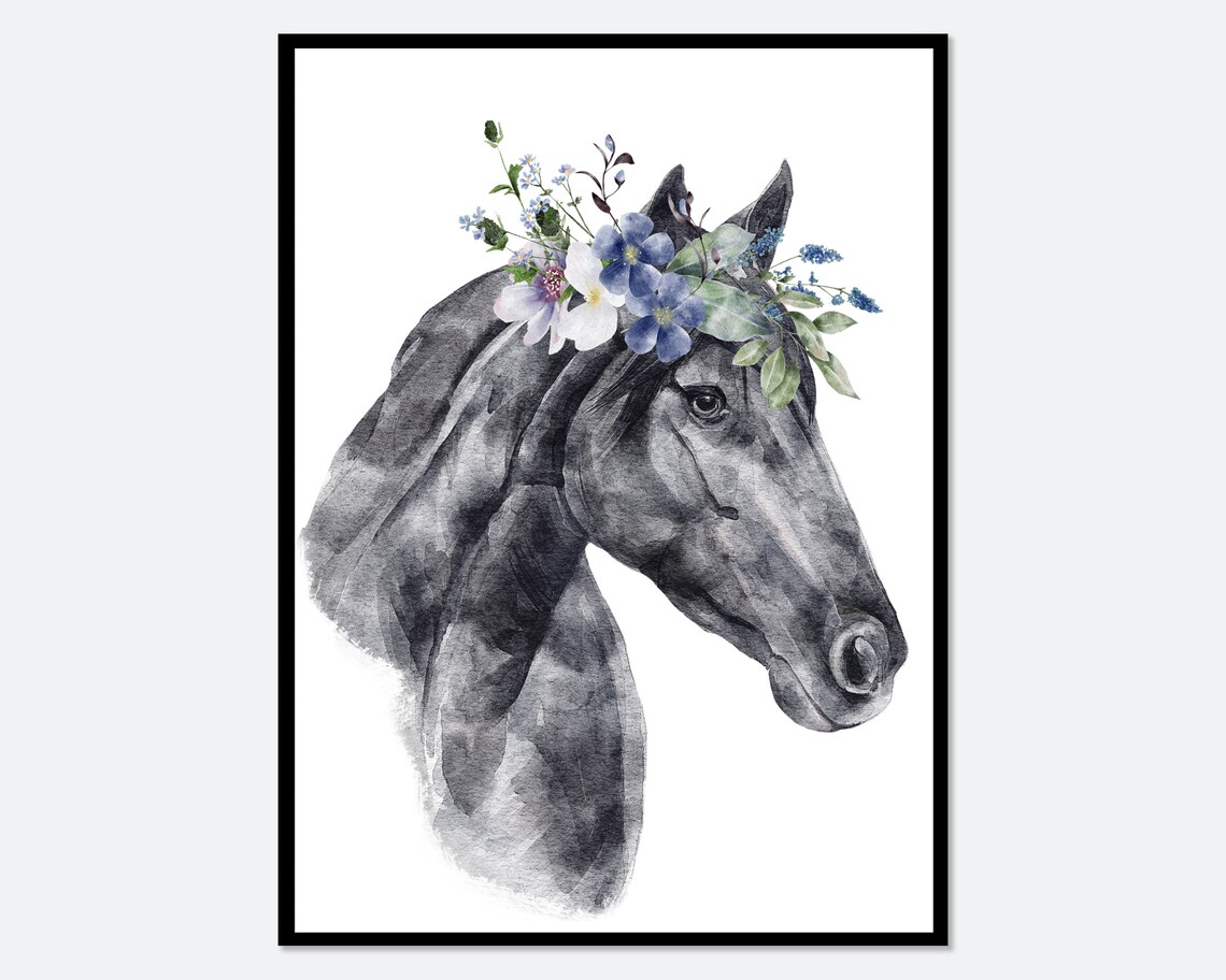 Safari Nursery Horse With Flowers Art Print