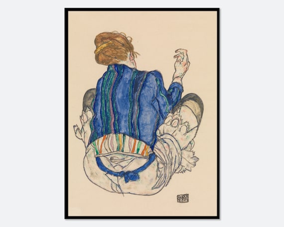 Egon Schiele Seated Woman in Blue Blouse Watercolor Figure Poster