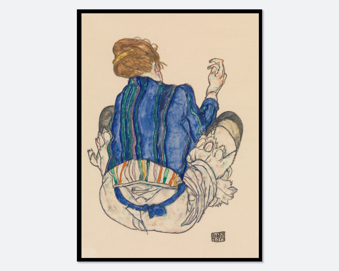 Egon Schiele Seated Woman in Blue Blouse Watercolor Figure Poster