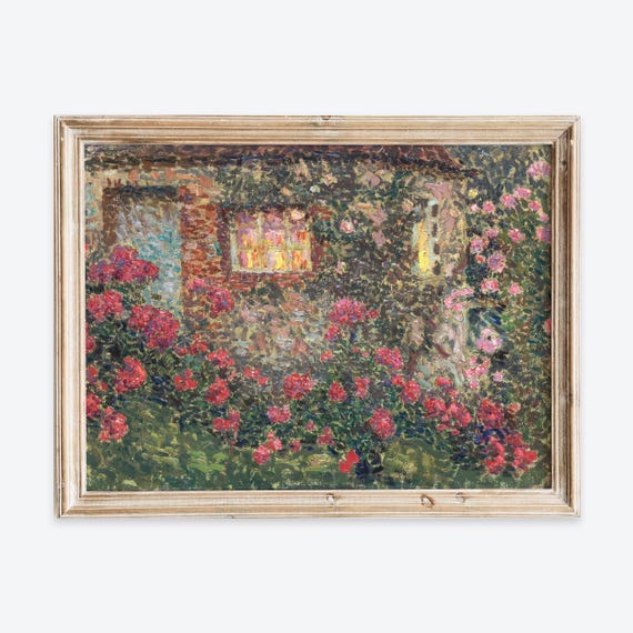Vintage Rose Flower Cottage Wall Art Print Antique Floral Country Garden Poster Rustic French House Pink Botanical Decor Vp356