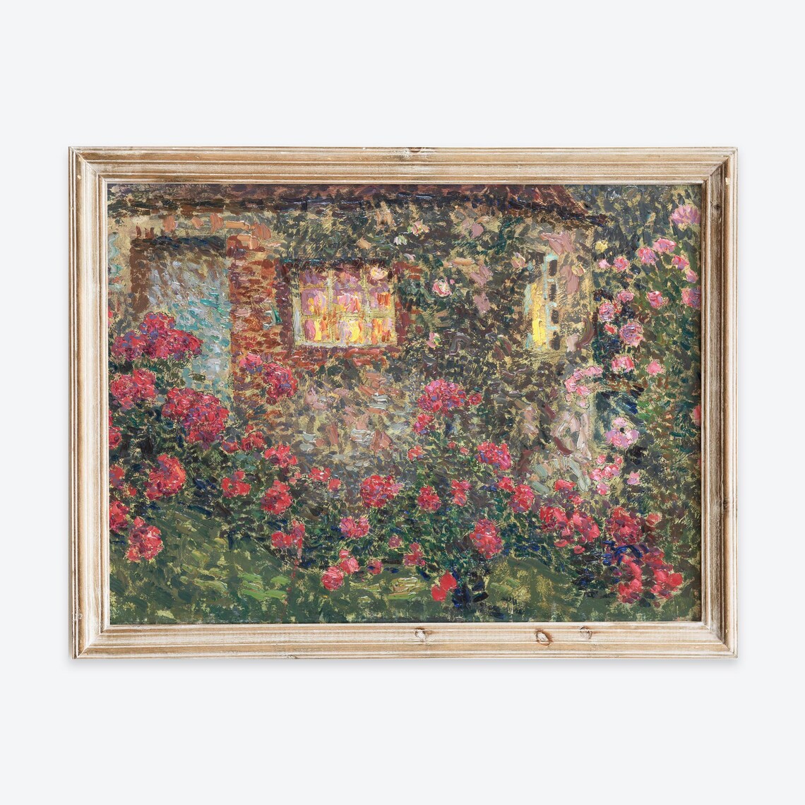 Vintage Rose Covered Cottage Brick House Garden Painting Poster