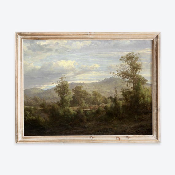Rustic Vintage Countryside Scenery Oil Painting Wall Art Print Neutral Muted Landscape Poster Antique Moody Farmhouse Decor Vp240