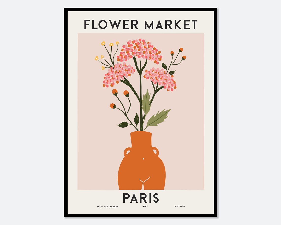 Flower Market Paris Botanical Art Print, Spring Floral