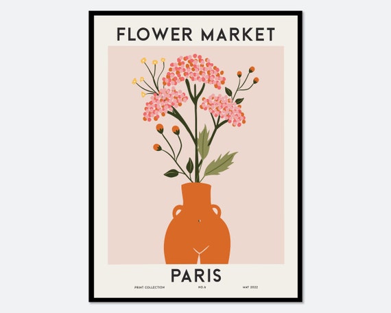 Flower Market Paris Botanical Art Print, Spring Floral