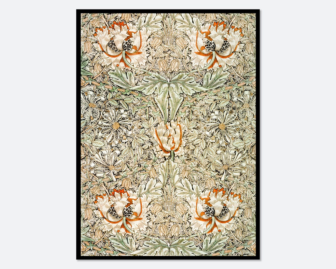 William Morris Honeysuckle Cream Orange Floral Pattern Poster