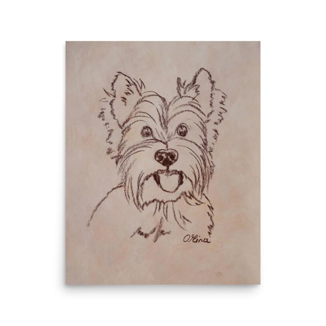 Yorkshire Terrier With a Cheerful Face Ink Sketch Art Poster - Image 3