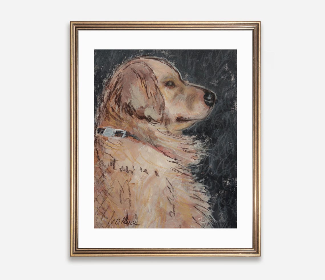 Golden Retriever in Profile on a Dramatic Black Background Poster