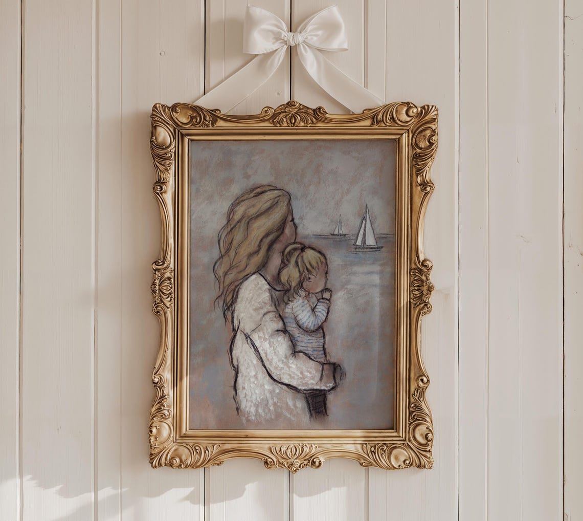 Mother And Daughter Painting Blonde Mother Gift For Daughter In Law Mothers Day Gift Idea Motherhood Art Print Unframed - Image 2