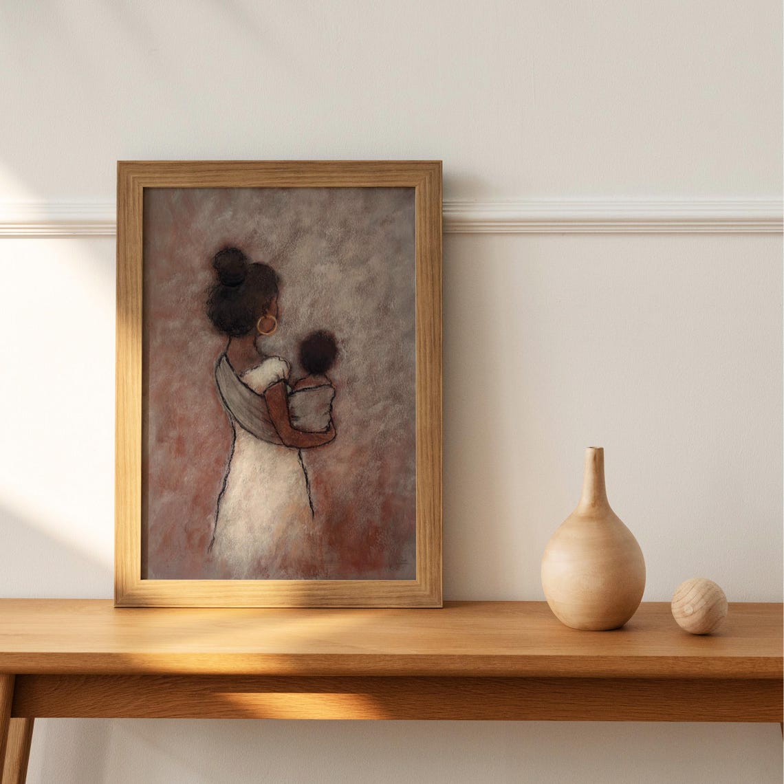 Black Mother and Baby Watercolor Painting Nursery Decor Poster - Image 2