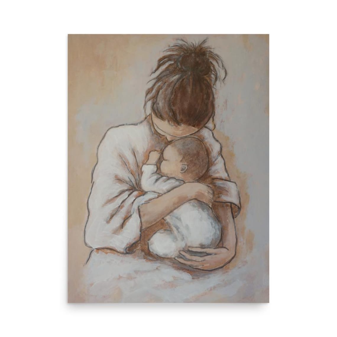 Mother Embracing Her Newborn in a Warm Motherhood Art Poster - Image 3