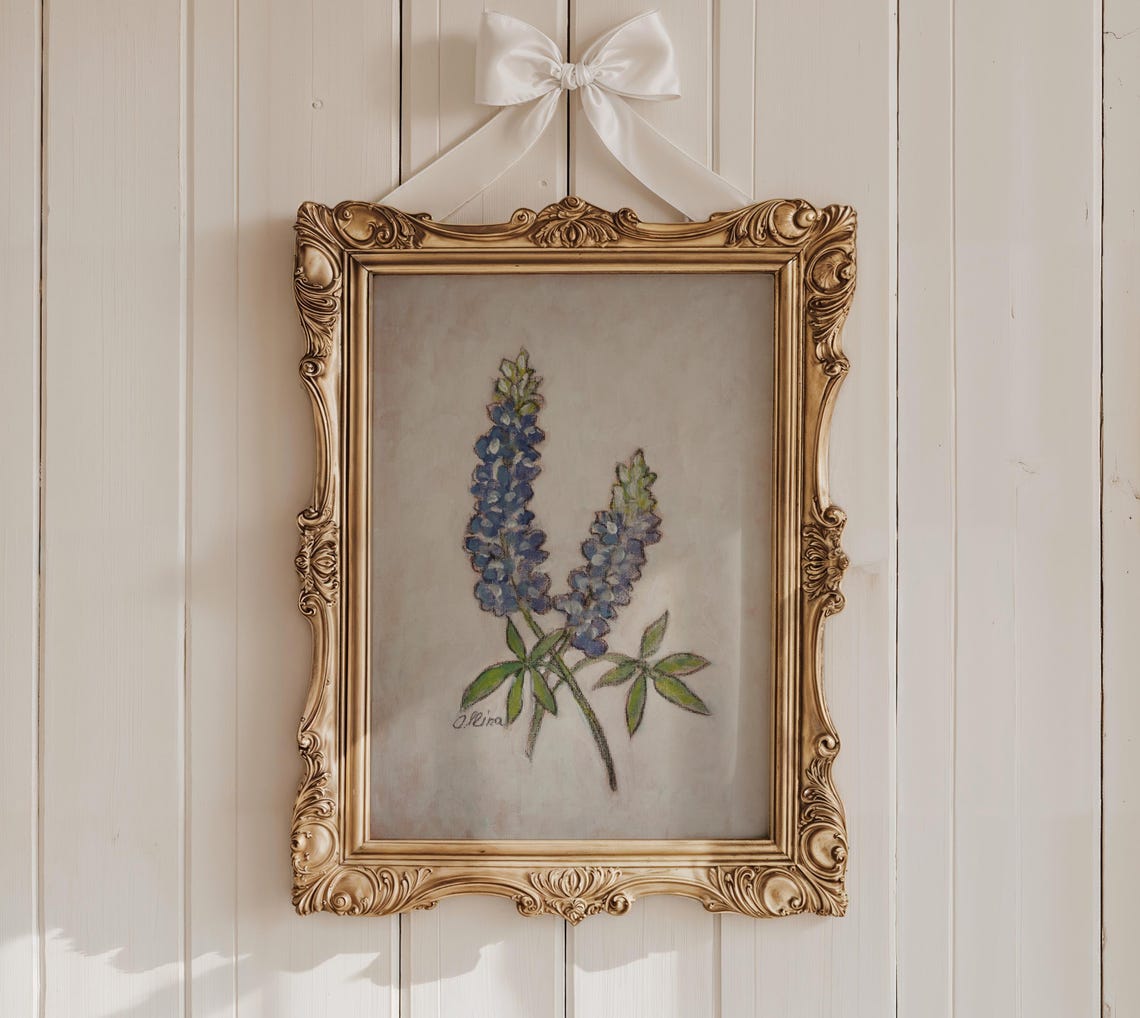 Two Bluebonnet Stems Botanical Wildflower Painting Art Poster - Image 2