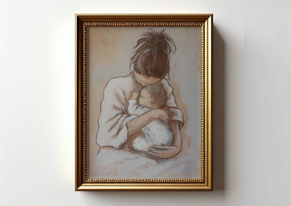 Mother And Child Print Gift For New Mom And Baby Painting Gift For Daughter Nursery Wall Decor Motherhood Art Poster Unframed