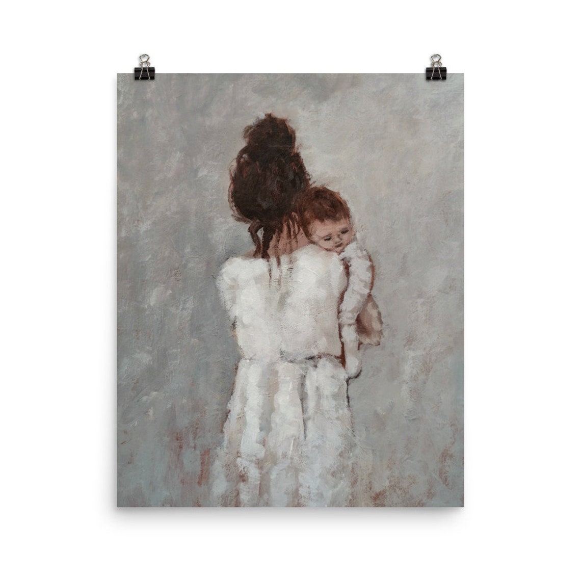 Mother And Child Art Print Unframed Motherhood Painting Poster Mother And Baby Painting In Neutral Colors - Image 3