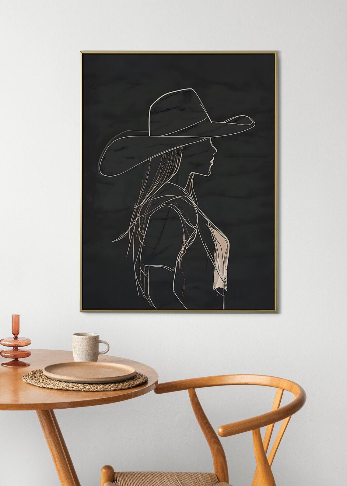Minimal Cowgirl Line Art on Black Modern Western Silhouette Poster - Image 3