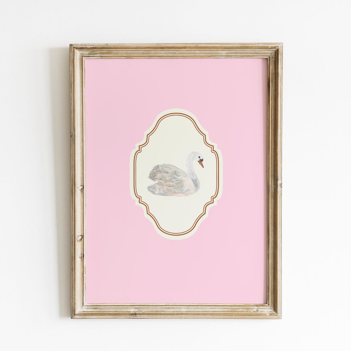 Watercolor White Swan Pink Ornate Vertical Nursery Elegant Poster