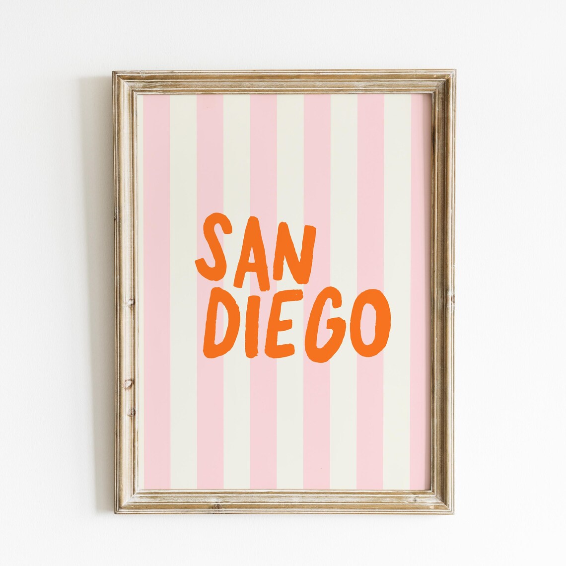 San Diego Bold Orange Typography Pink Striped Vertical City Art Poster