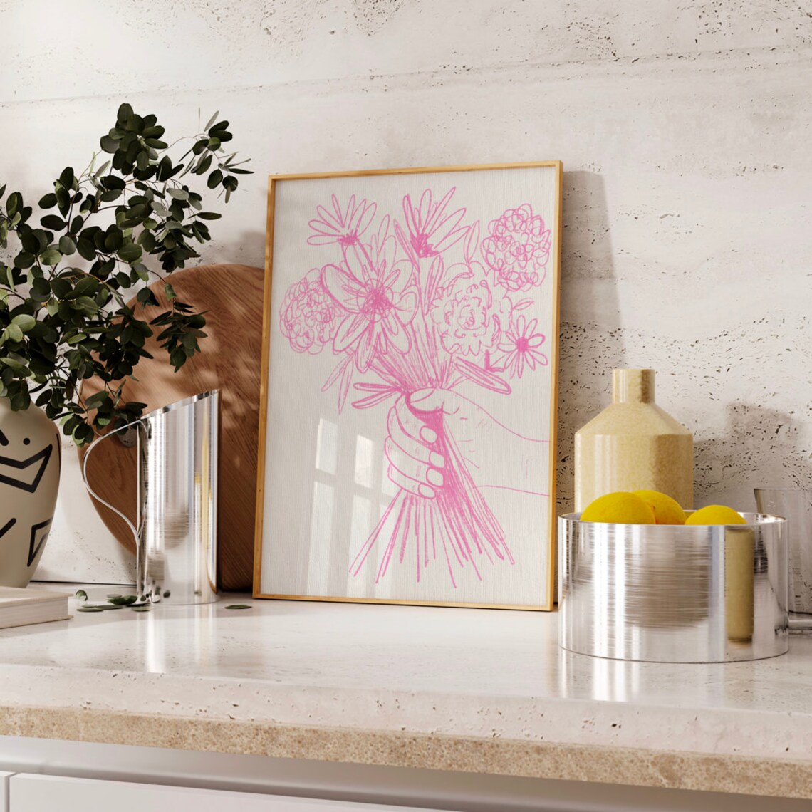 Buy Myself Flowers Abstract Line Drawing Art Print - Image 3