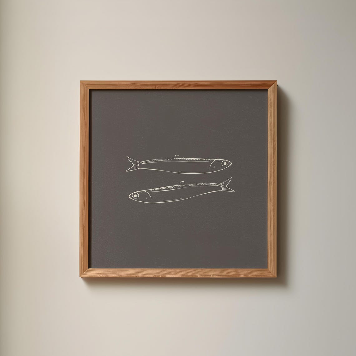 Sardine Pair Chalk Sketch Dark Nautical Square Fish Decor Poster