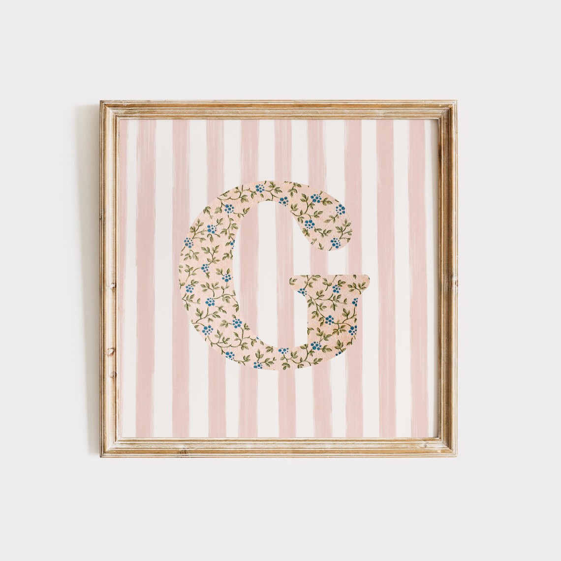 G Square Initial Floral Letter Watercolor Art Print