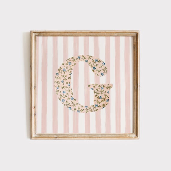 G Square Initial Floral Letter Watercolor Art Print