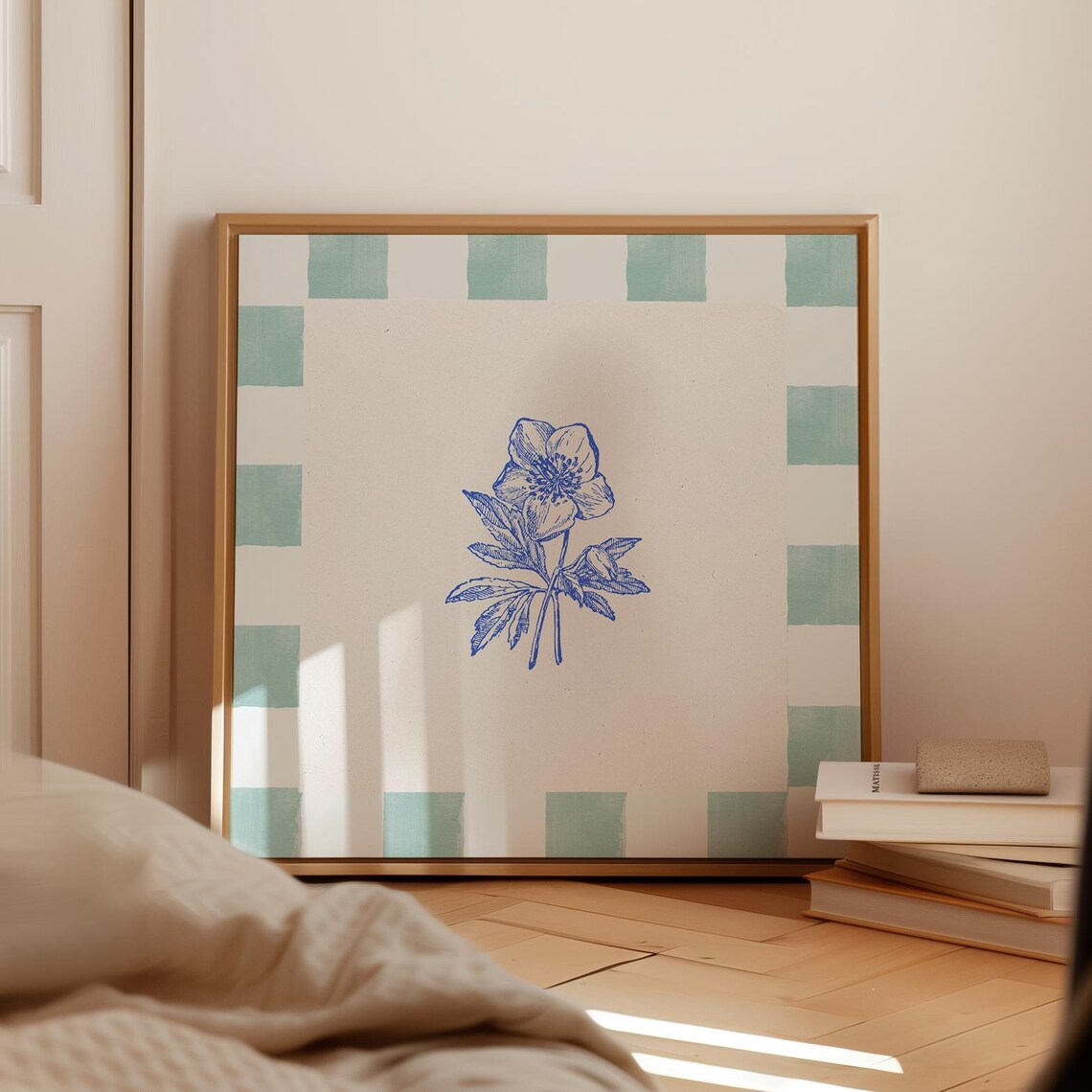 Mint Blue Vintage Floral Illustration Art Print