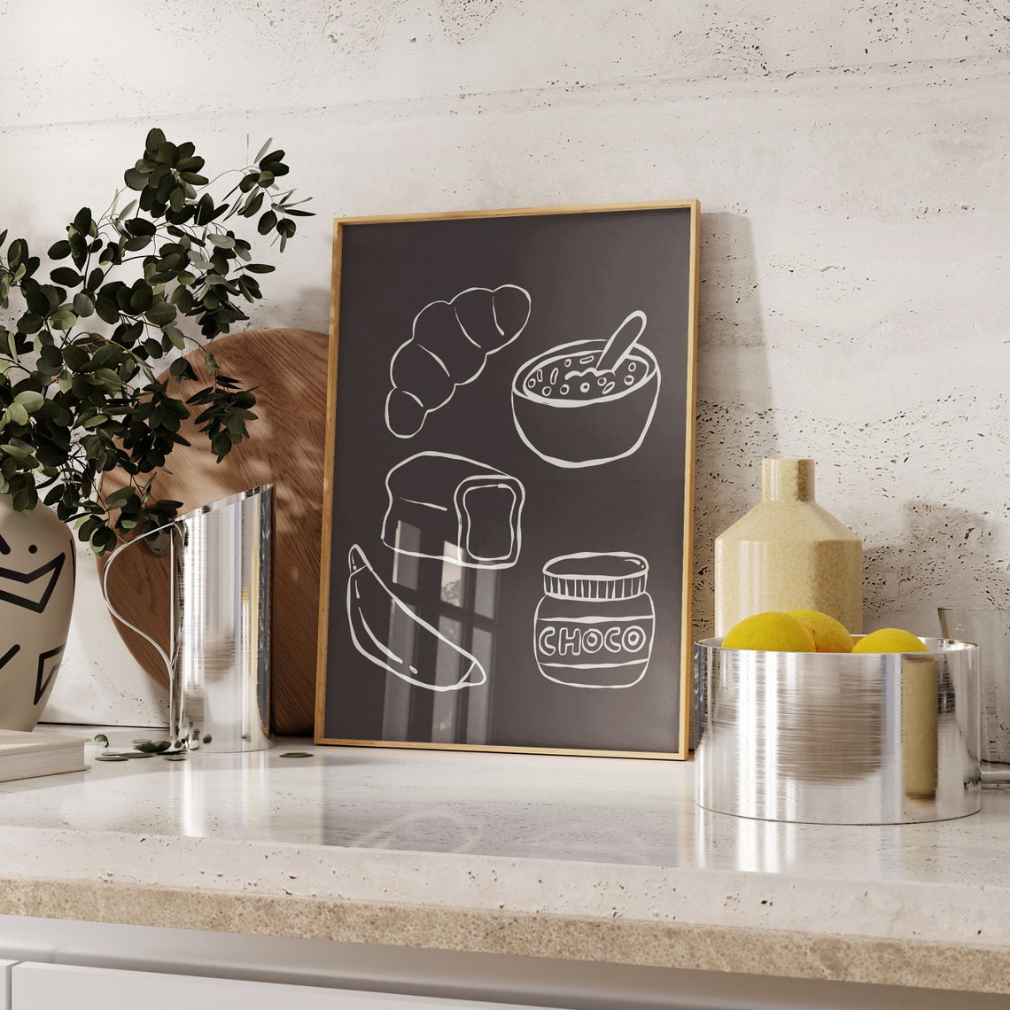 Chalkboard Style Breakfast Line Drawing Kitchen Decor Poster - Image 2