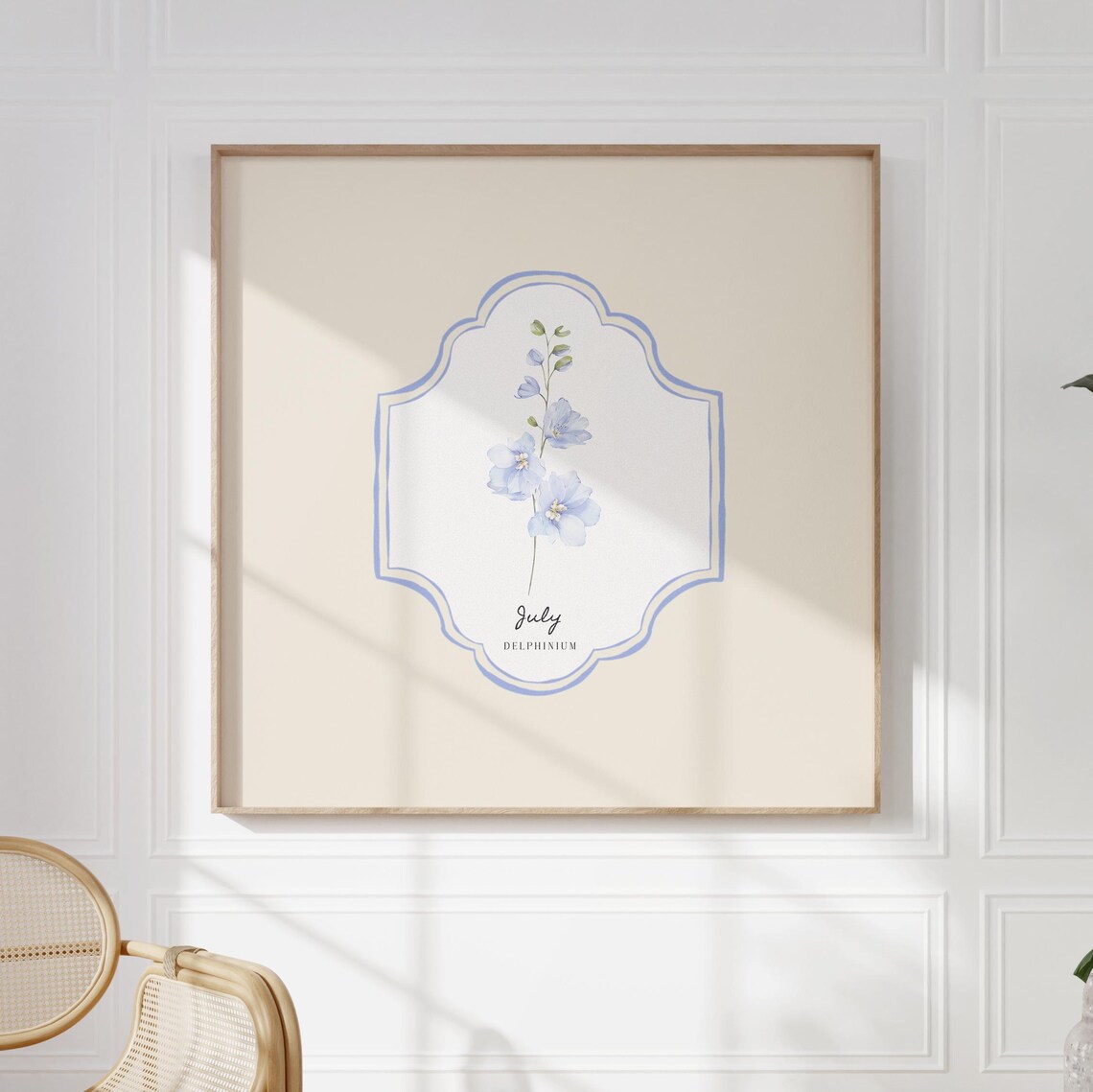 July Delphinium Birth Month Flower Cream Botanical Wall Art Poster - Image 5