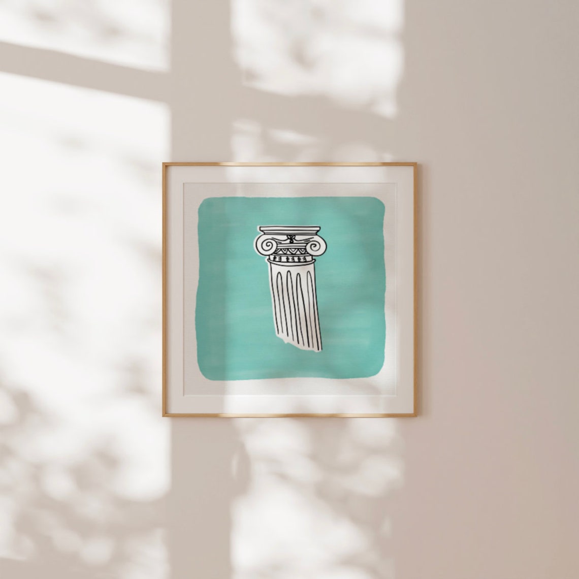 Teal Background Greek Column Sketch Modern Abstract Art Poster - Image 2