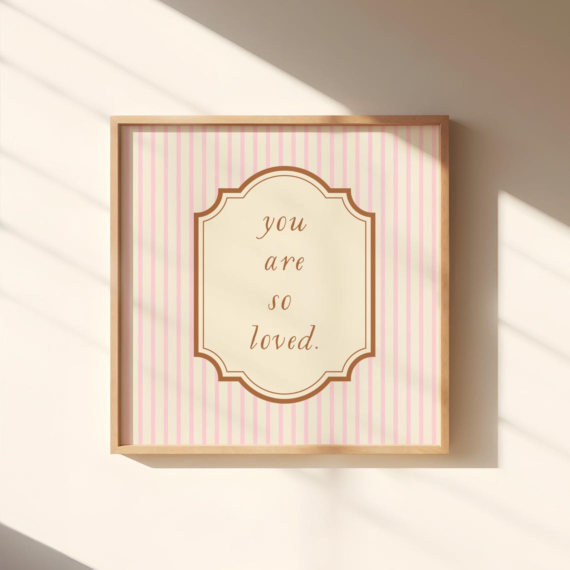 You Are So Loved Pink White Stripe Script Quote Framed Wall Art Print - Image 5