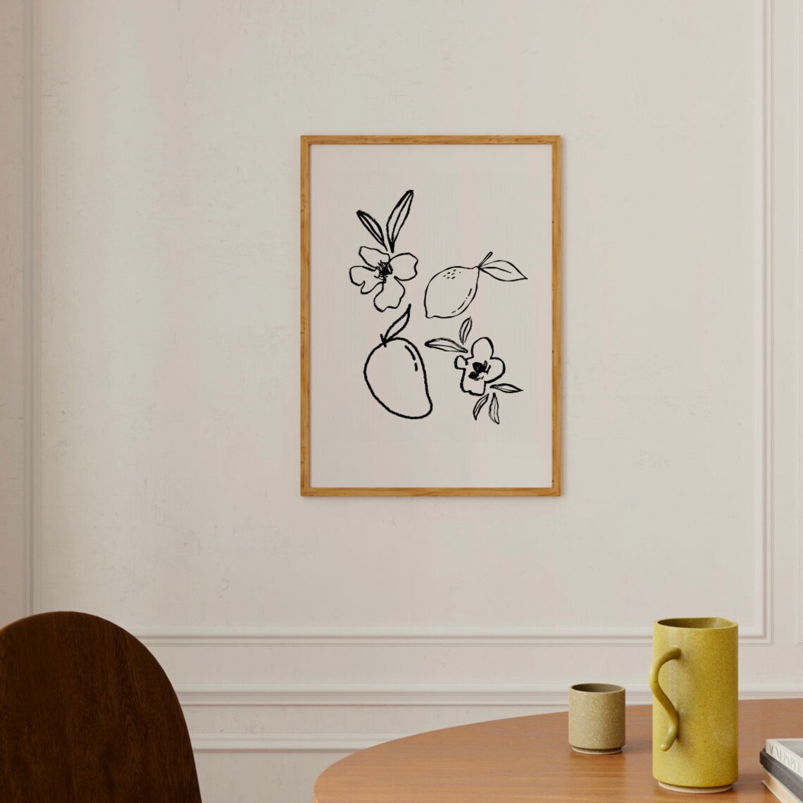 Minimalist Black Line Art Fruit and Blossom Sketch Vertical Print - Image 3