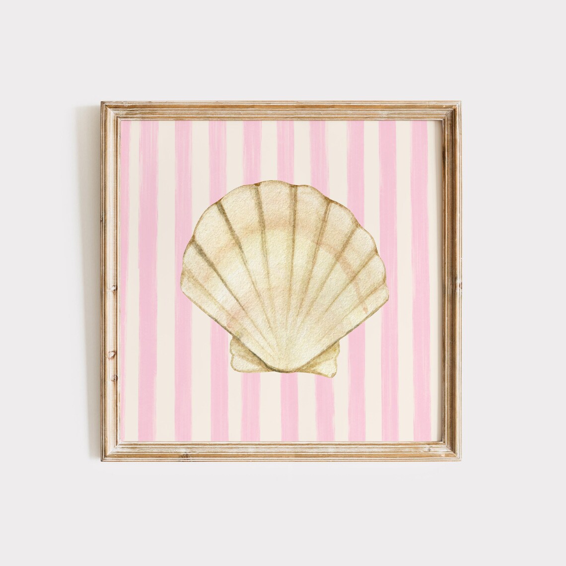 Soft Pink Striped Watercolor Shell Art Print