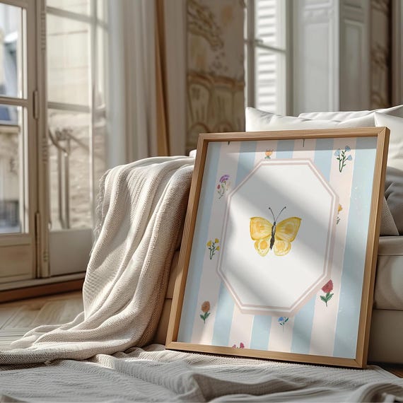 Vintage Wallpaper Butterfly Print Instant Wall Art Trendy Decor Illustration Living Room Art Cottage Nursery