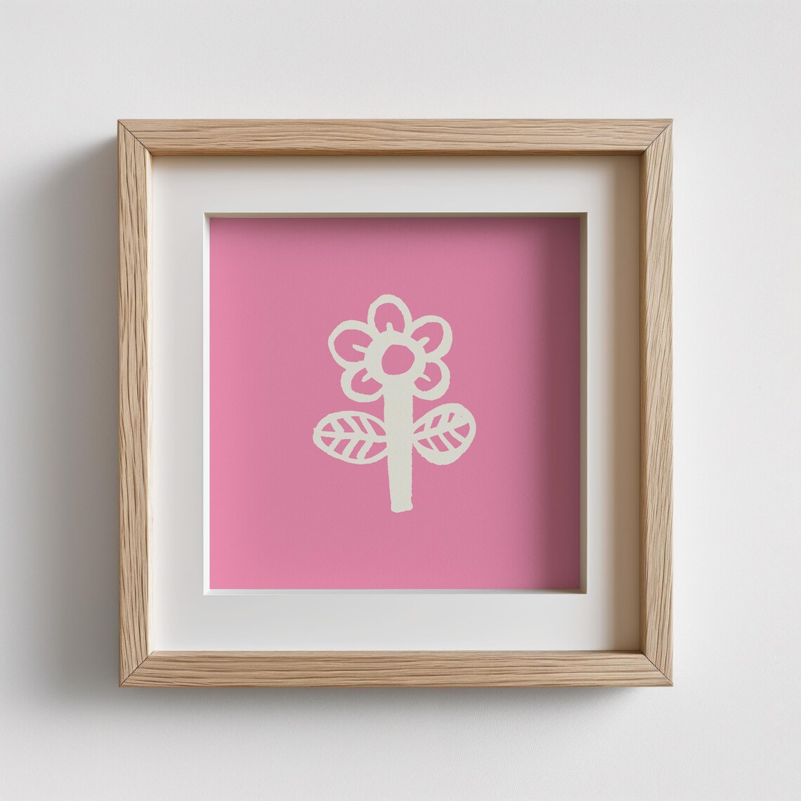 Pink Floral Doodle White Flower Square Minimal Nursery Wall Art Poster - Image 3
