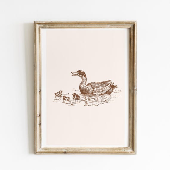 Swimming Ducks Print With White Matte Vertical Art Print Print Wall Art Vintage Painting English Garden Cottage Nursery