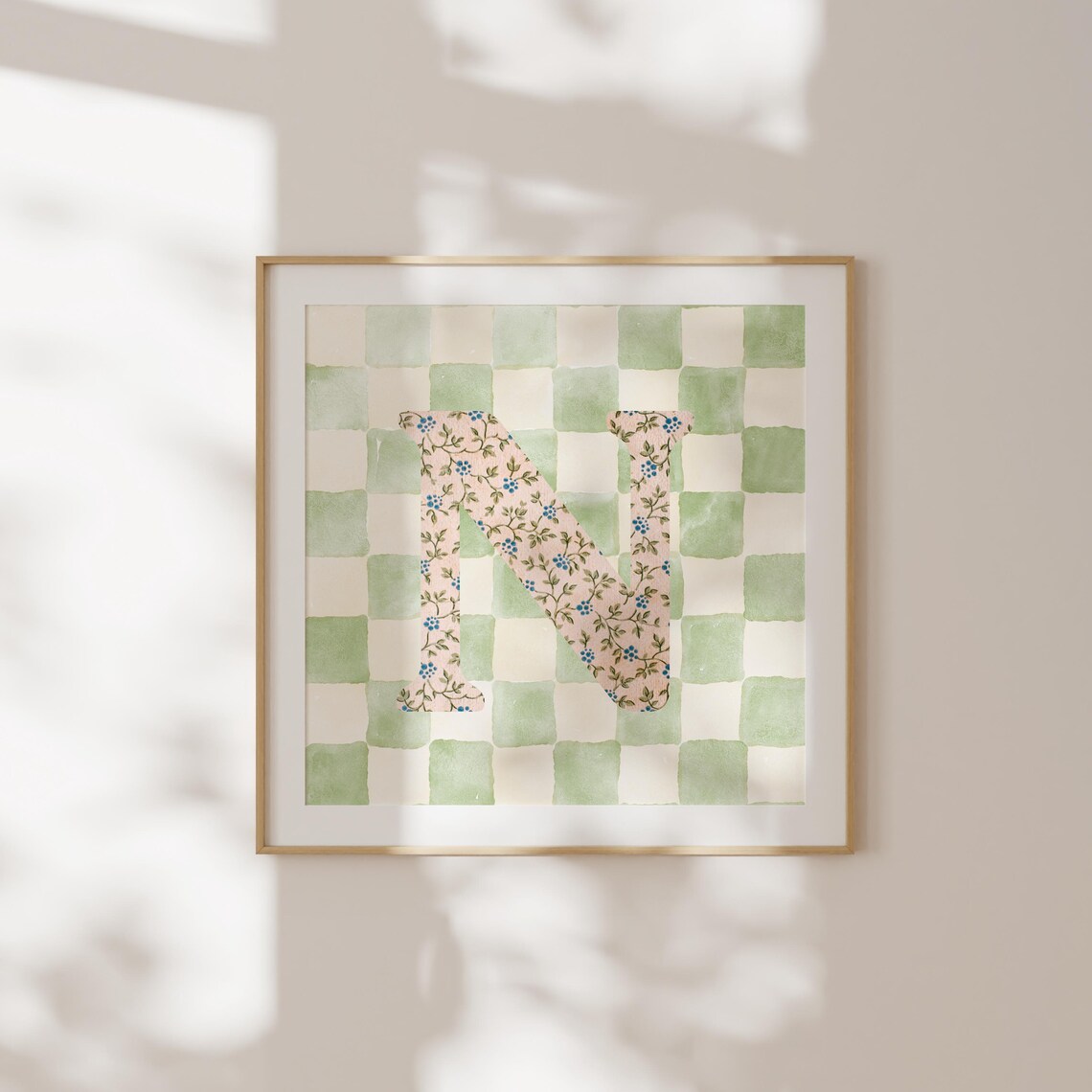 N Square Initial Print, Watercolor Personalized Gift - Image 5