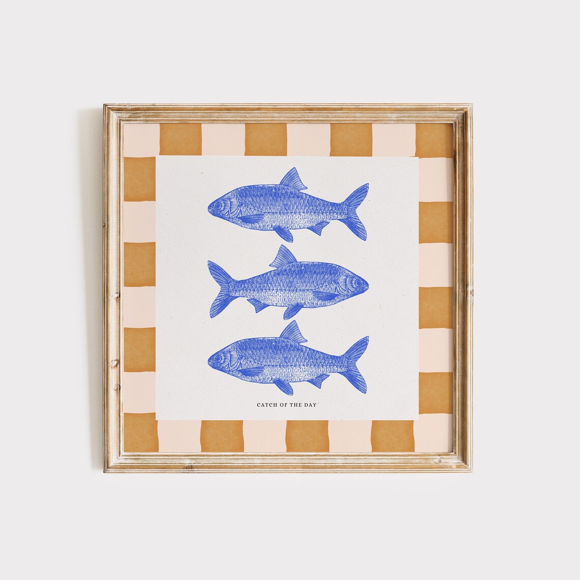 Catch of the Day Three Blue Fish Vintage Coastal Kitchen Print
