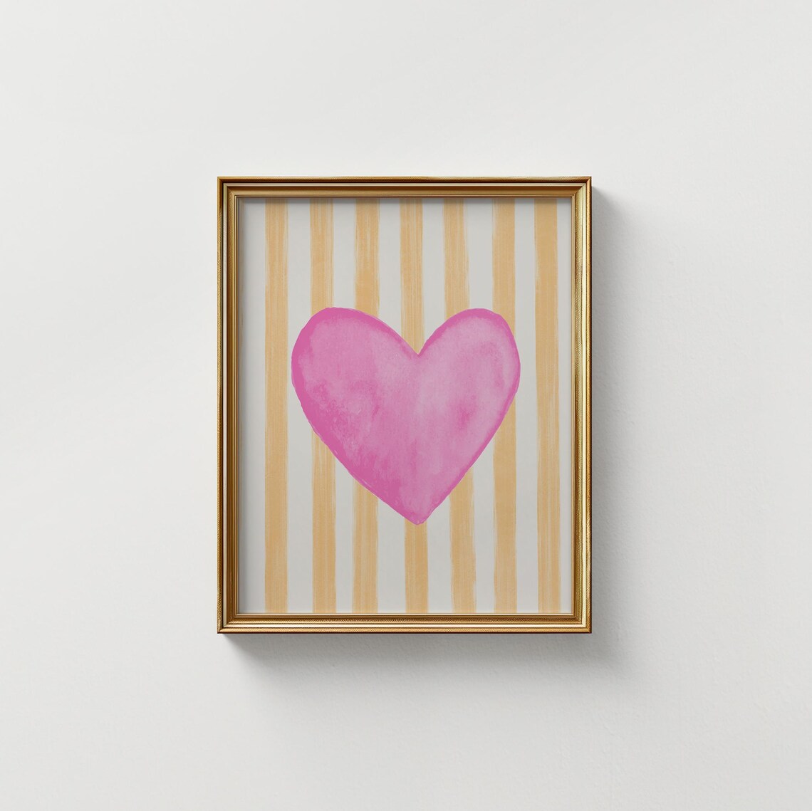 Bright Pink Watercolor Heart Peach Striped Valentine Nursery Poster - Image 4