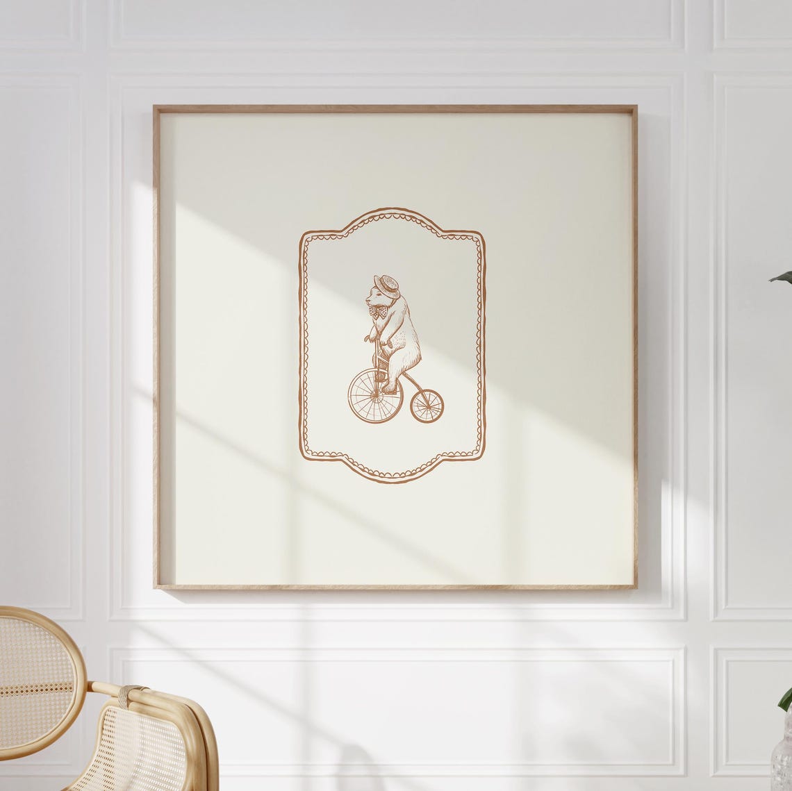 Vintage Bear Riding Tricycle Line Art Nursery Illustration Poster - Image 2