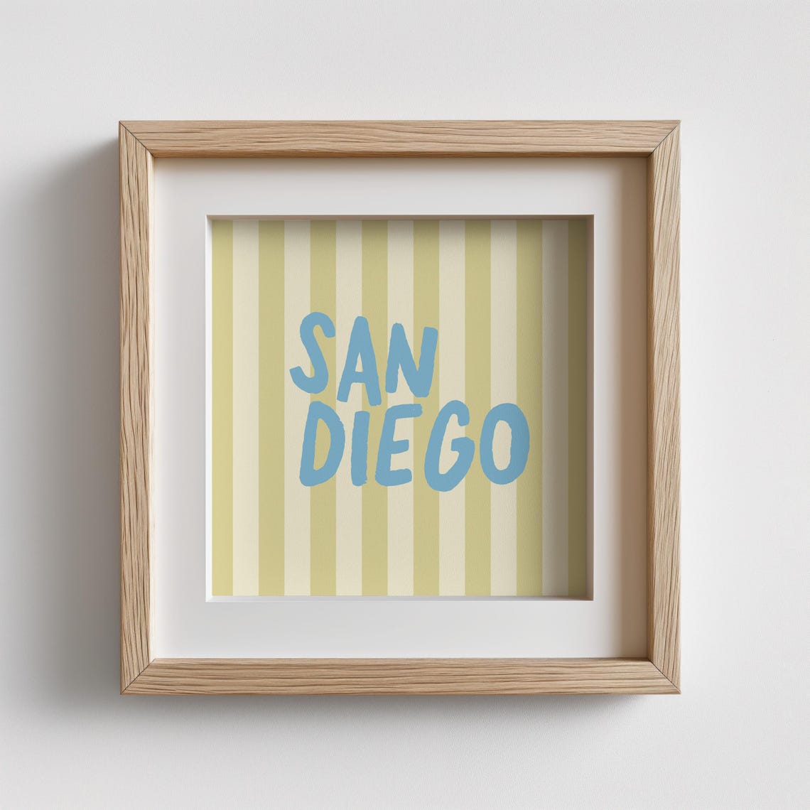San Diego Blue Hand Lettered Green Striped Square City Name Poster - Image 2