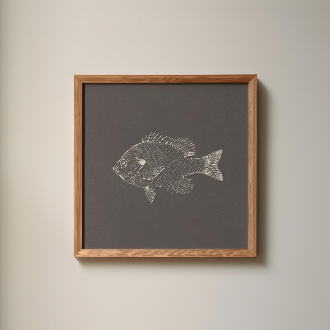 Charcoal Bluegill Fish Square Print Instant Wall Art Trendy Decor Illustration Nautical