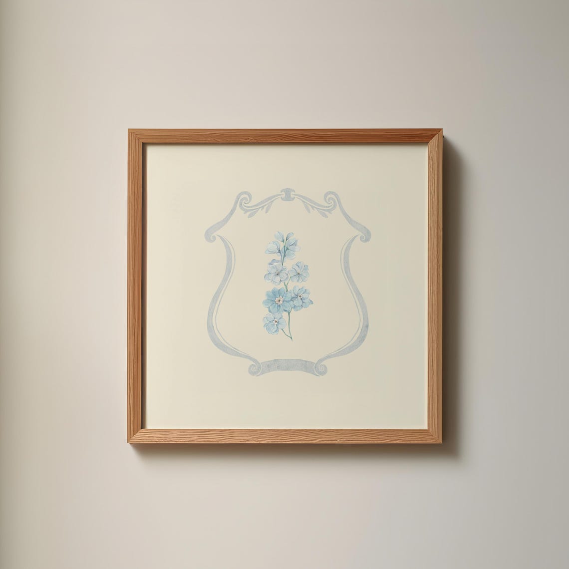 Blue Floral Watercolor Blossom Nursery Square Decorative Wall Poster