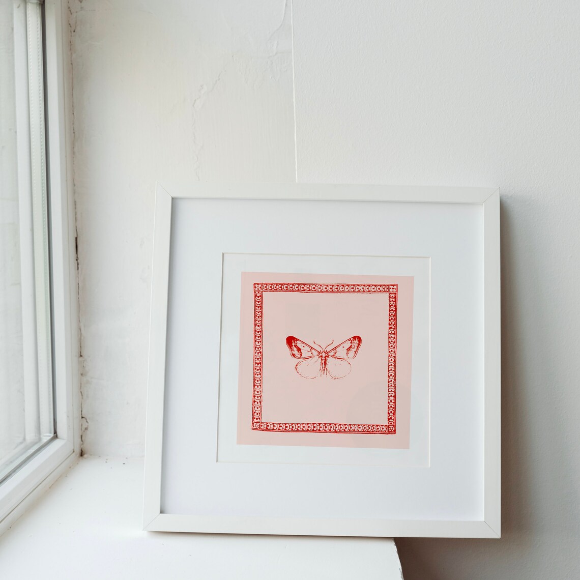 Vintage Red Minimal Butterfly Art Print - Image 2