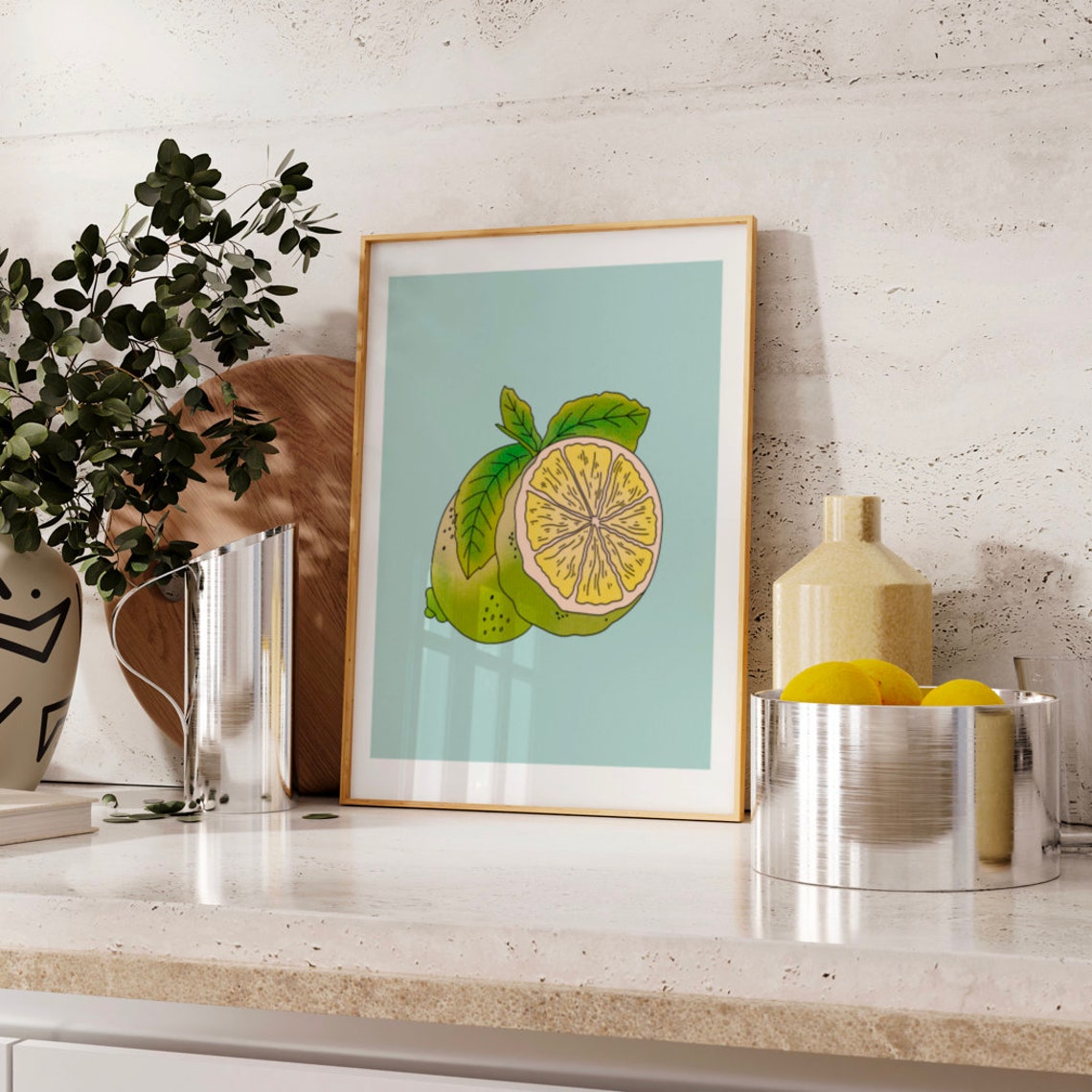 Sliced Lime Citrus Illustration Mint Green Kitchen Art Print