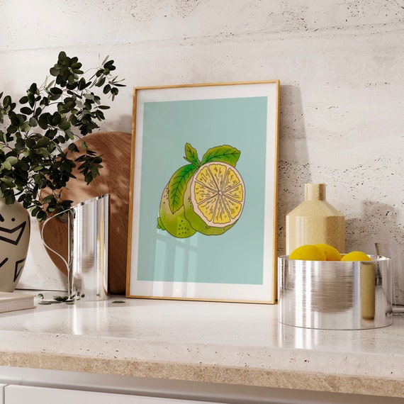 Poppy Lime Art Print Wall Art Trendy Decor Abstract Painting Kitchen Instant Citrus