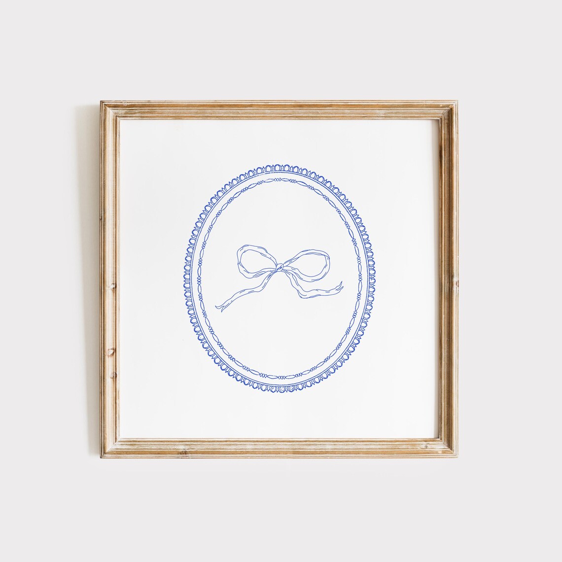Cobalt Blue Bow Line Art in Lace Oval Frame Minimalist Poster - Image 2