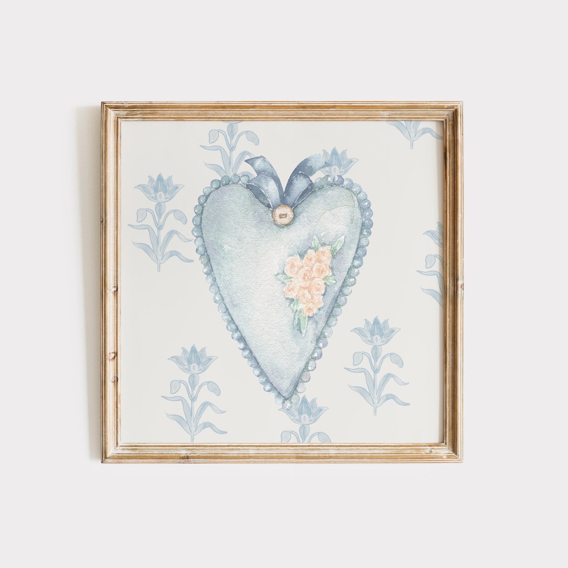 Victorian Blue Heart Locket Pillow Roses Vintage Valentine Art Poster - Image 5