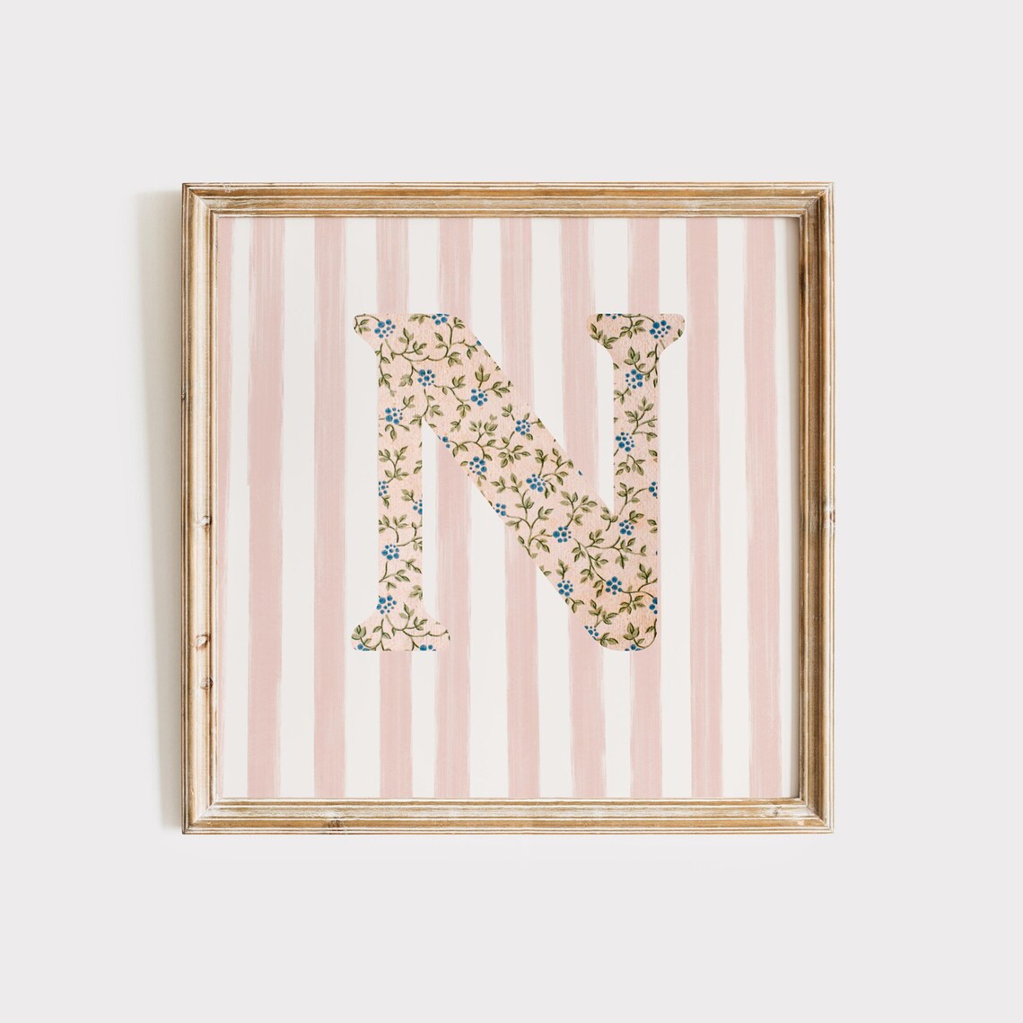 N Square Floral Letter Watercolor Art Print