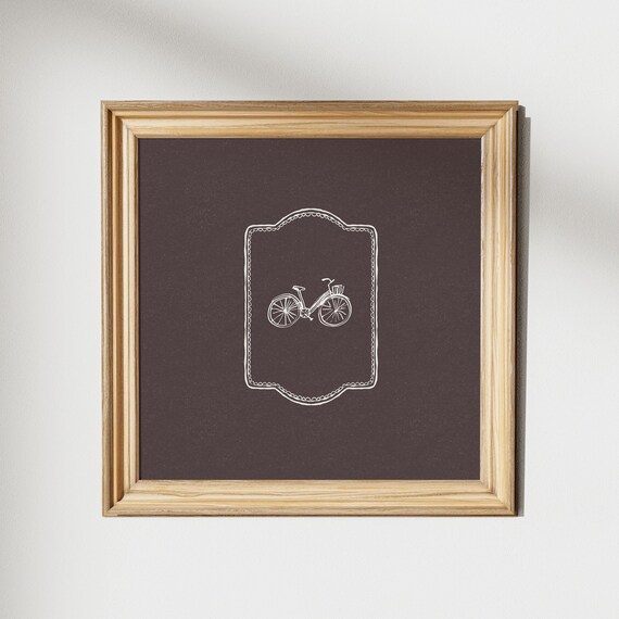 Dark Chocolate White Bicycle Line Art Nursery Frame Decor Poster